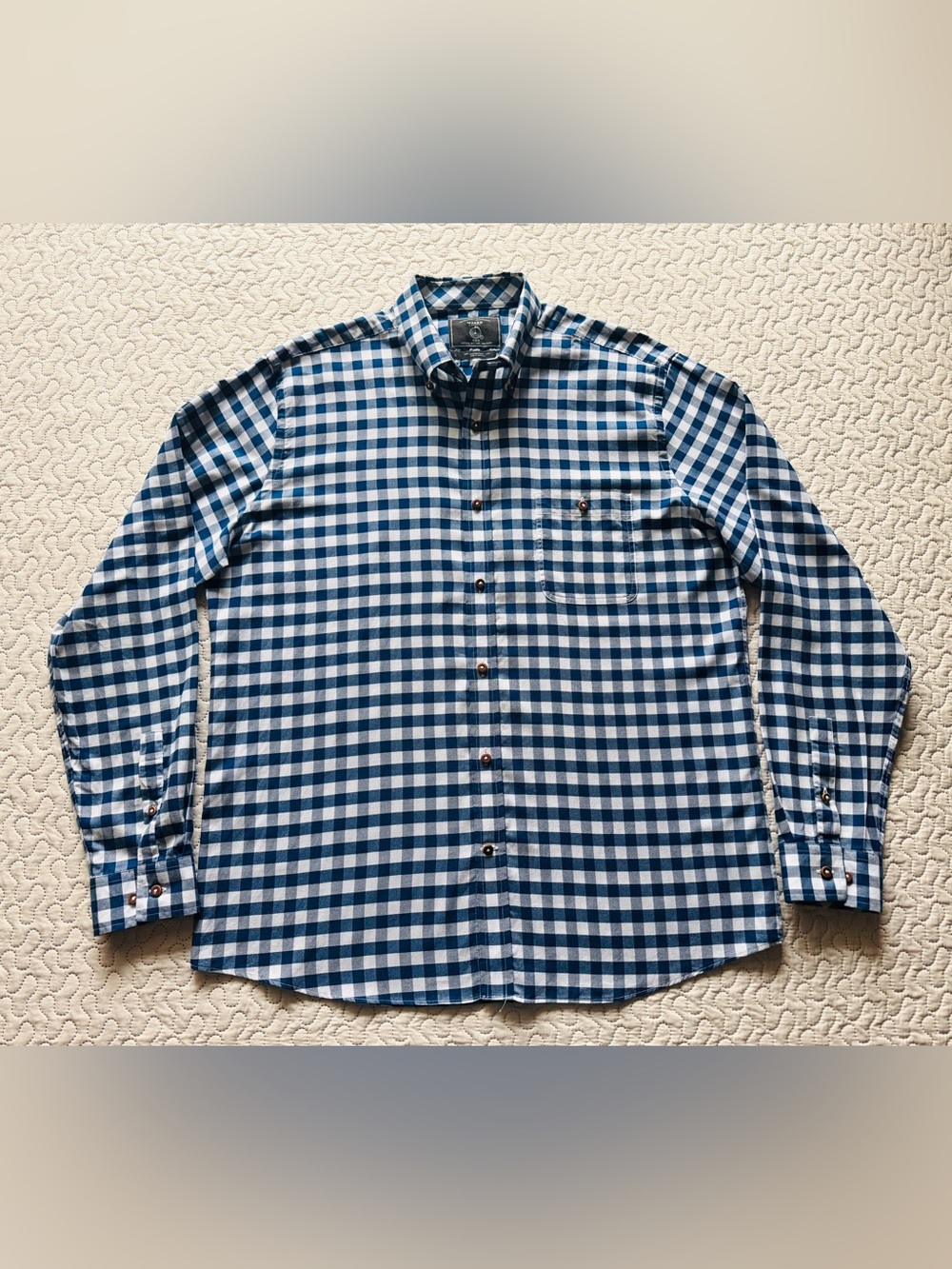 Maker & Company Men’s Large Blue Gingham Check Long Sleeve Cotton Shirt
